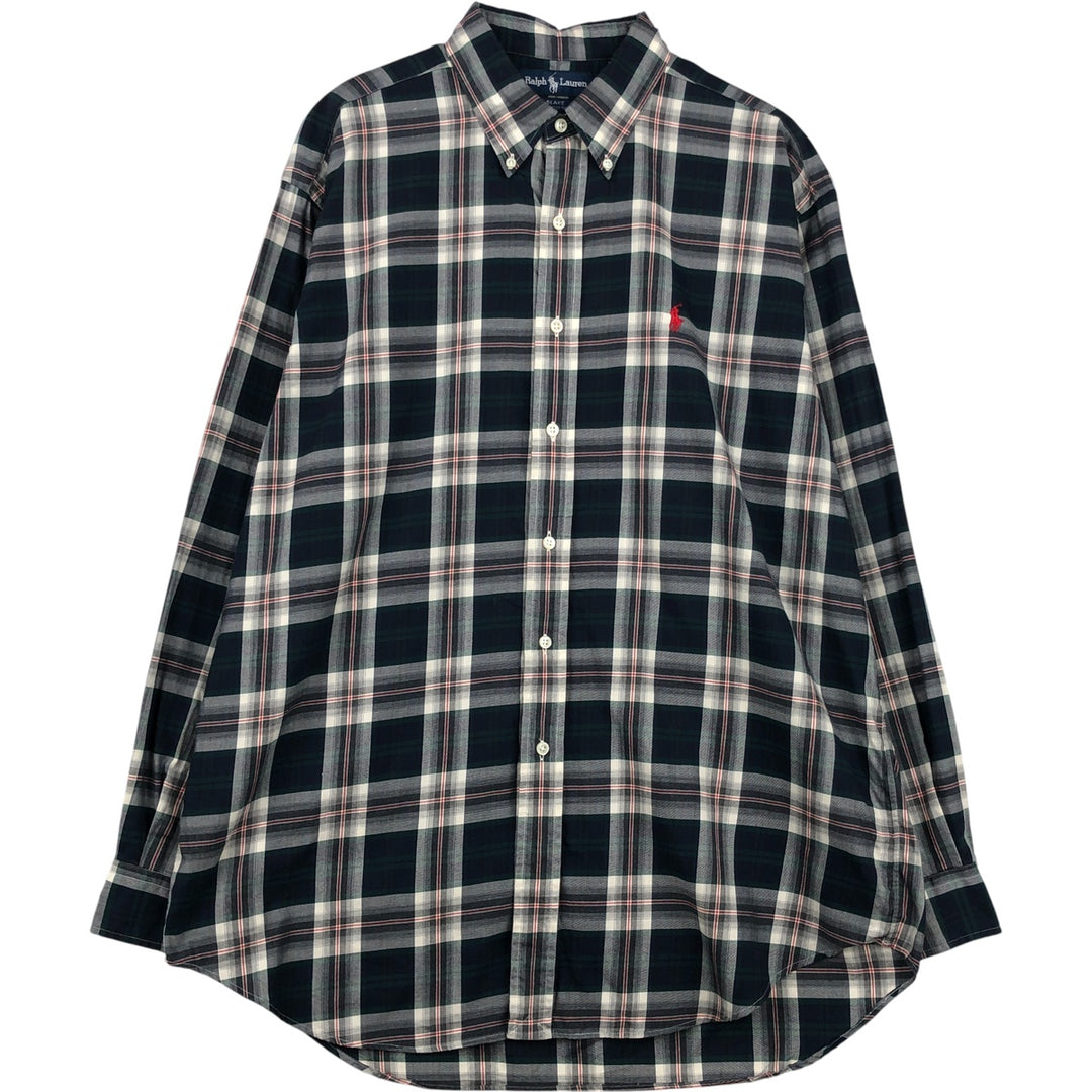 Ralph Lauren BLAKE long sleeve button down check shirt, men's size L cotton navy blue type Vintage Second Hand