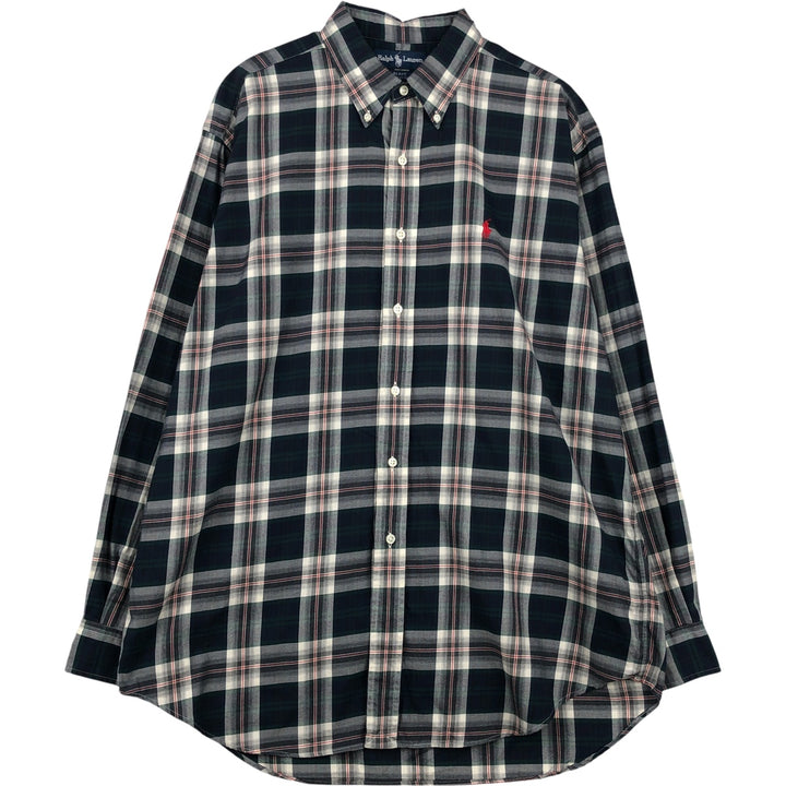 Ralph Lauren BLAKE long sleeve button down check shirt, men's size L cotton navy blue type Vintage Second Hand