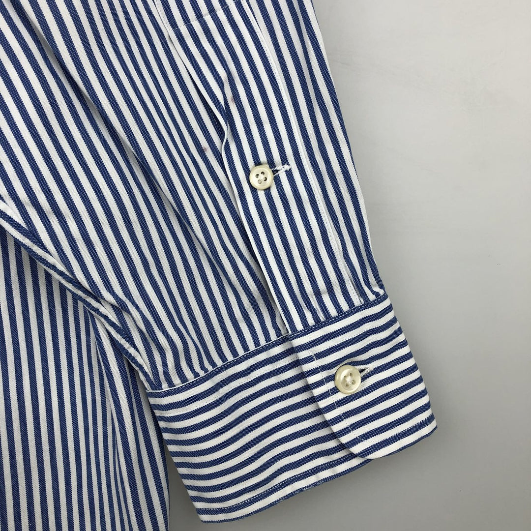 Ralph Lauren YARMOUTH Long Sleeve Button-Down Striped Shirt, Men's M Size cotton white type Vintage Second Hand