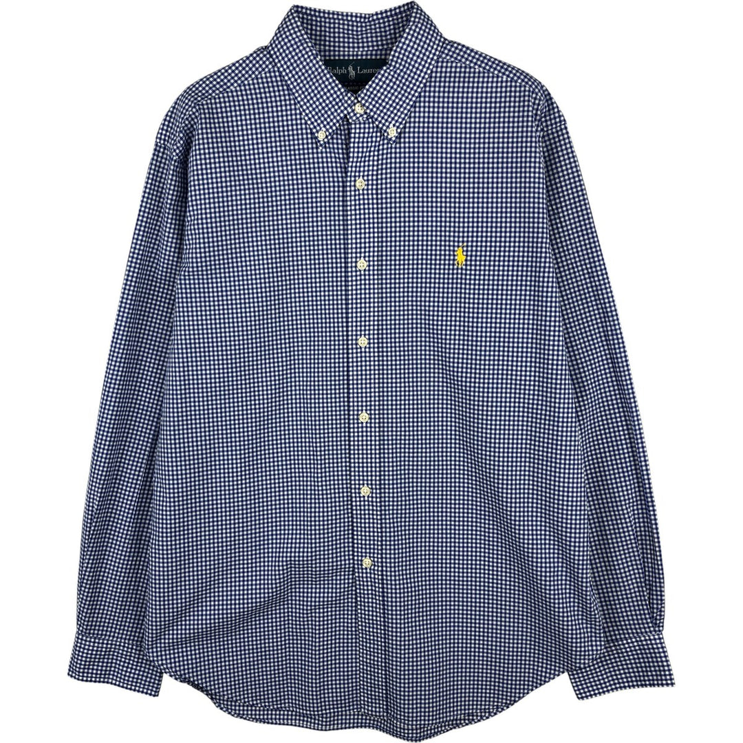 Ralph Lauren Classic Fit Gingham Check Long Sleeve Button-Down Check Shirt, Men's Size L cotton blue type Vintage Second Hand