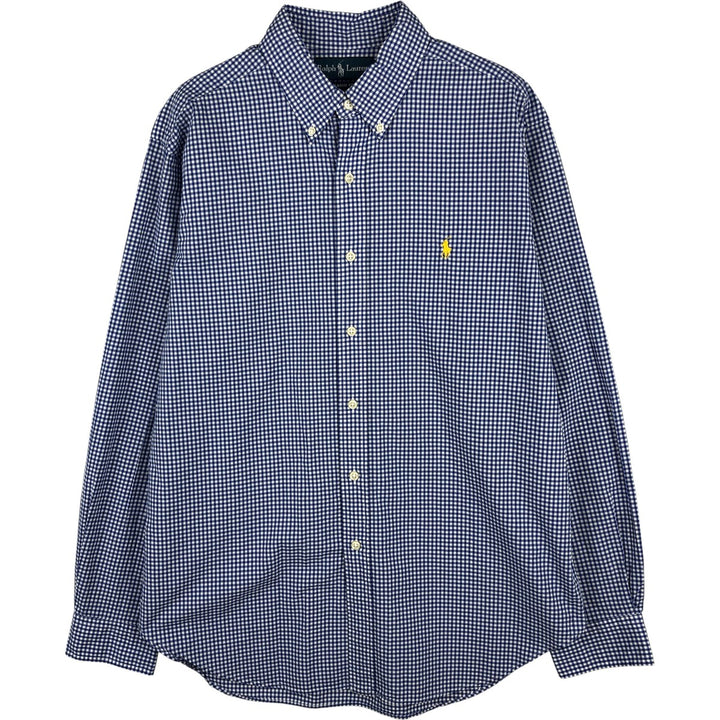 Ralph Lauren Classic Fit Gingham Check Long Sleeve Button-Down Check Shirt, Men's Size L cotton blue type Vintage Second Hand