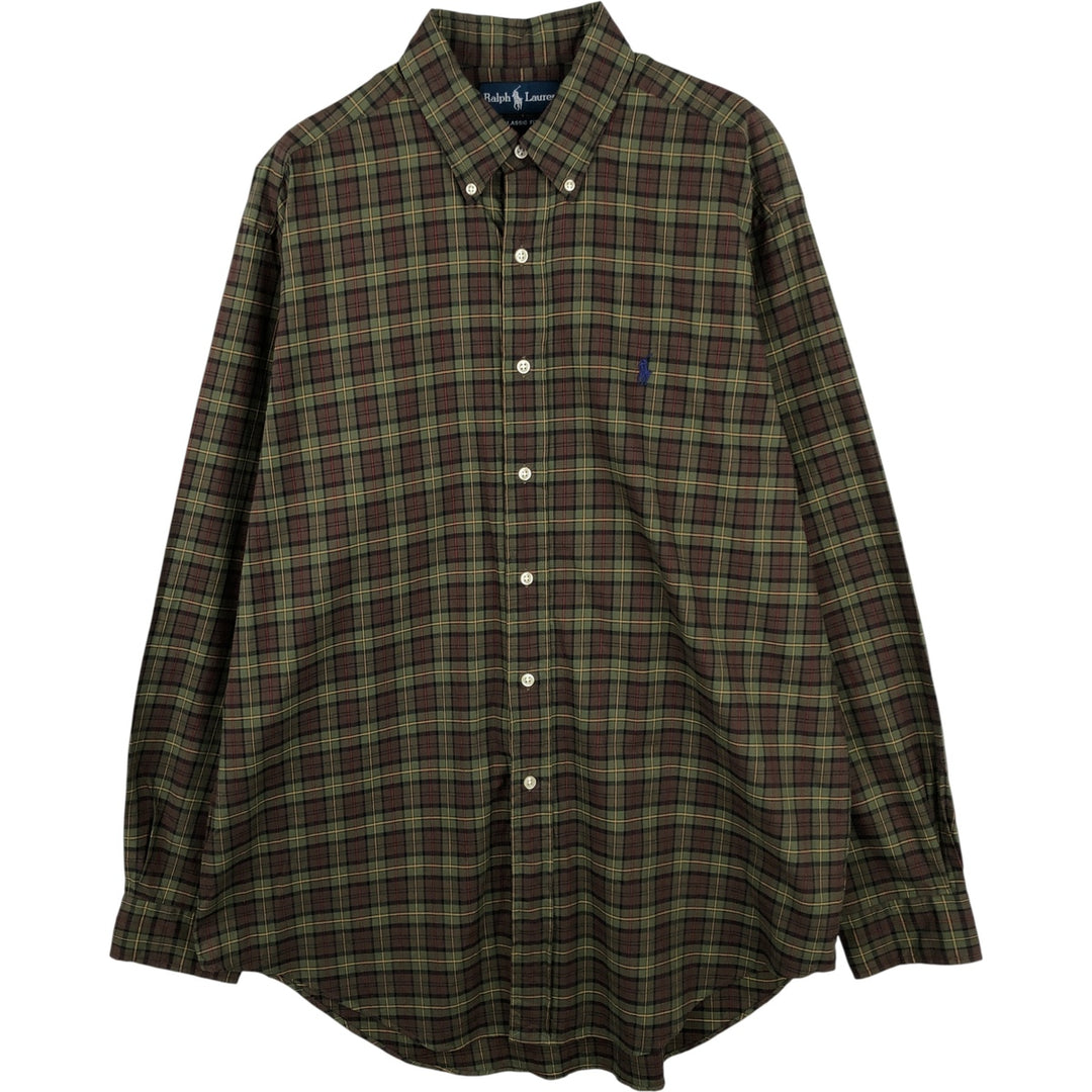 Ralph Lauren Classic Fit Long Sleeve Button Down Check Shirt Men's Size L cotton Khaki type Vintage Second Hand