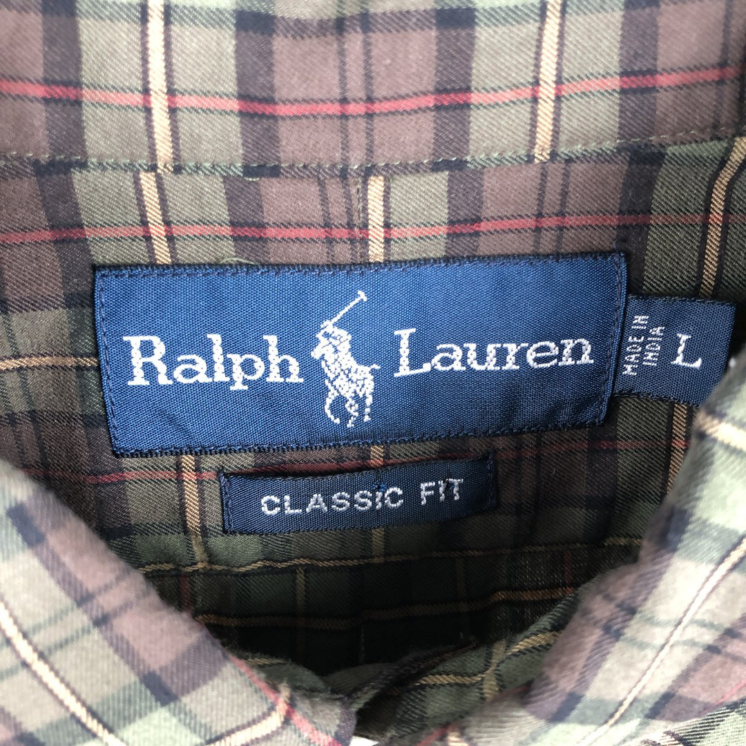 Ralph Lauren Classic Fit Long Sleeve Button Down Check Shirt Men's Size L cotton Khaki type Vintage Second Hand