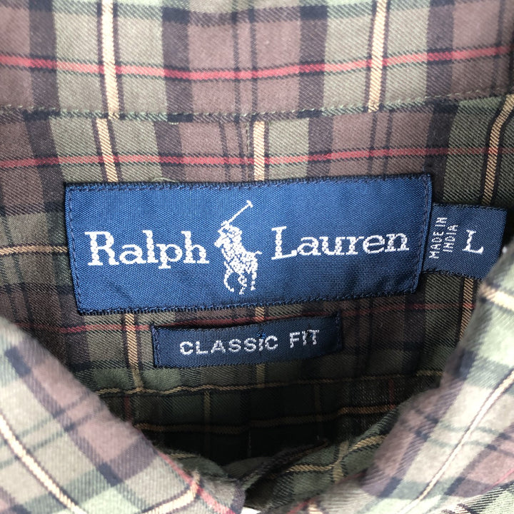Ralph Lauren Classic Fit Long Sleeve Button Down Check Shirt Men's Size L cotton Khaki type Vintage Second Hand