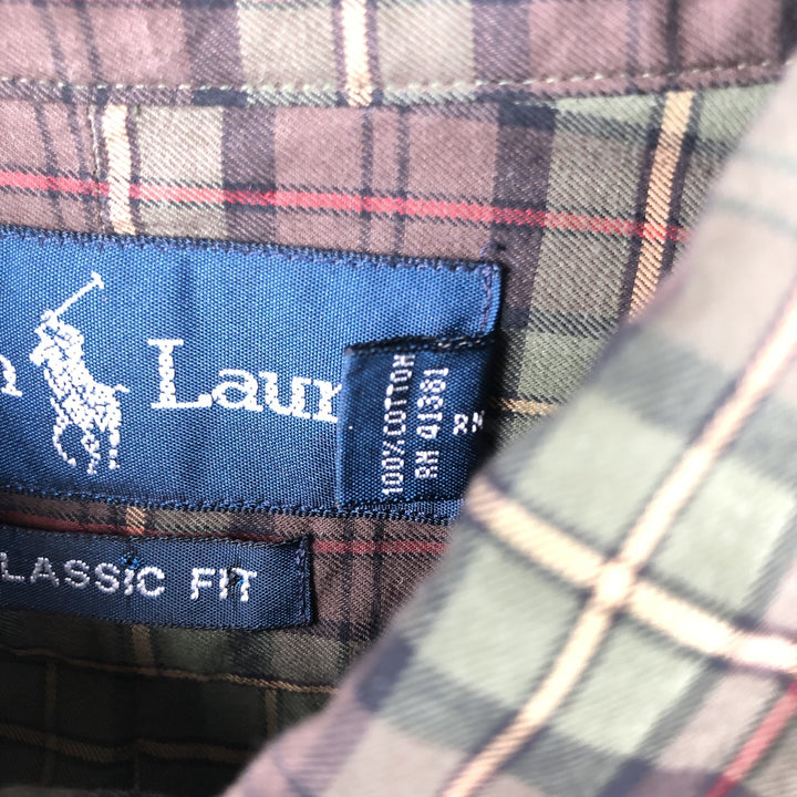 Ralph Lauren Classic Fit Long Sleeve Button Down Check Shirt Men's Size L cotton Khaki type Vintage Second Hand