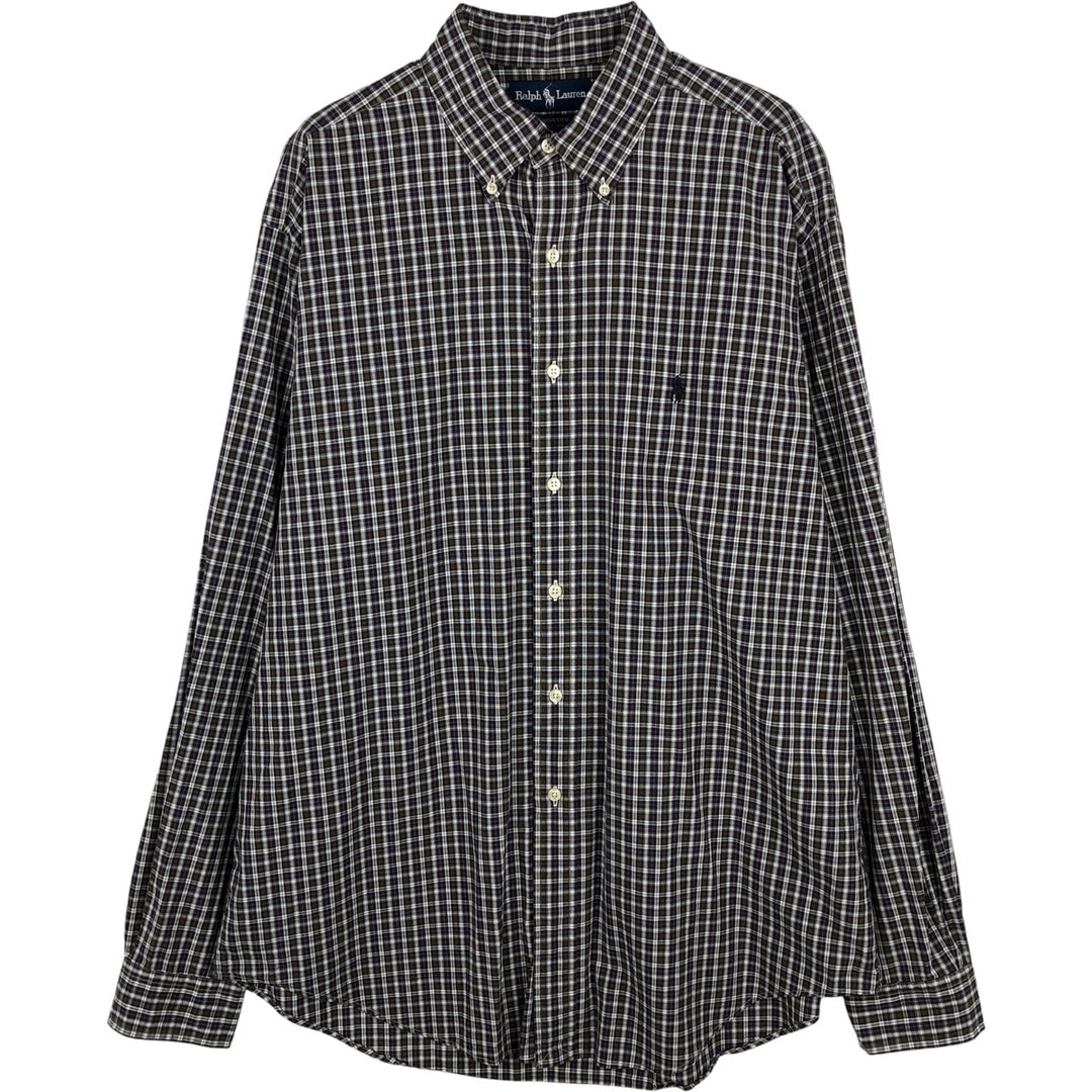 Ralph Lauren YARMOUTH Long Sleeve Button-Down Check Shirt, Men's Size L cotton Purple type blue-purple Vintage Second Hand