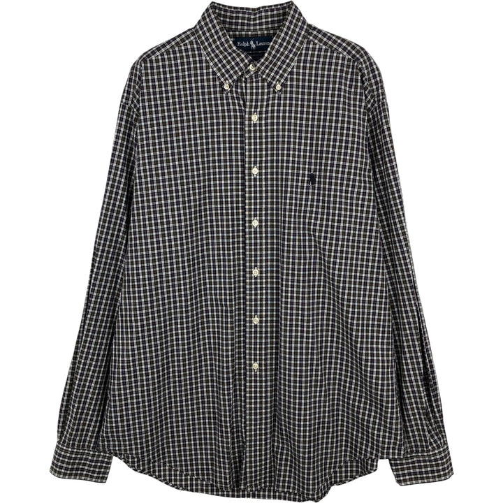 Ralph Lauren YARMOUTH Long Sleeve Button-Down Check Shirt, Men's Size L cotton Purple type blue-purple Vintage Second Hand