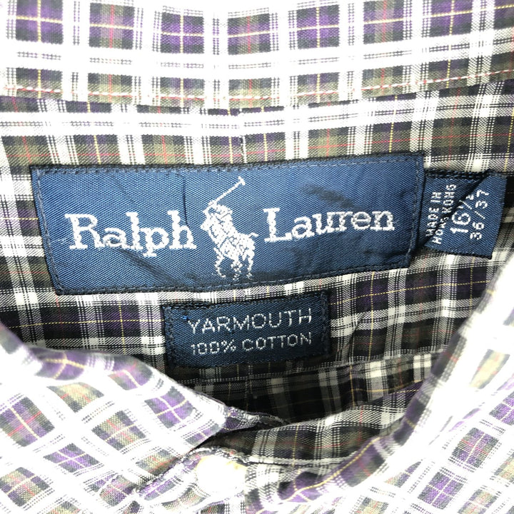 Ralph Lauren YARMOUTH Long Sleeve Button-Down Check Shirt, Men's Size L cotton Purple type blue-purple Vintage Second Hand