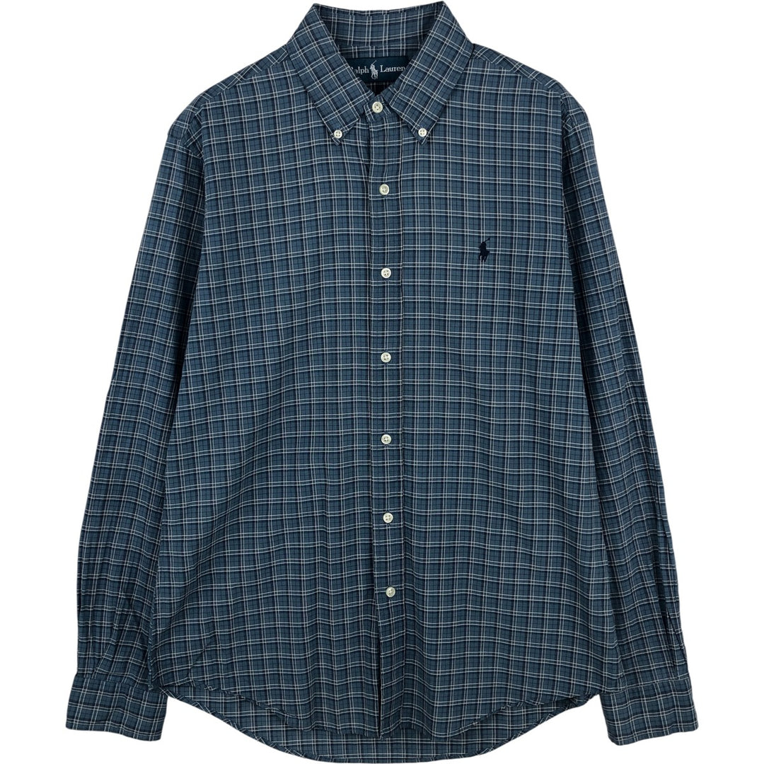 Ralph Lauren long sleeve button down check shirt, men's size M cotton blue type Vintage Second Hand
