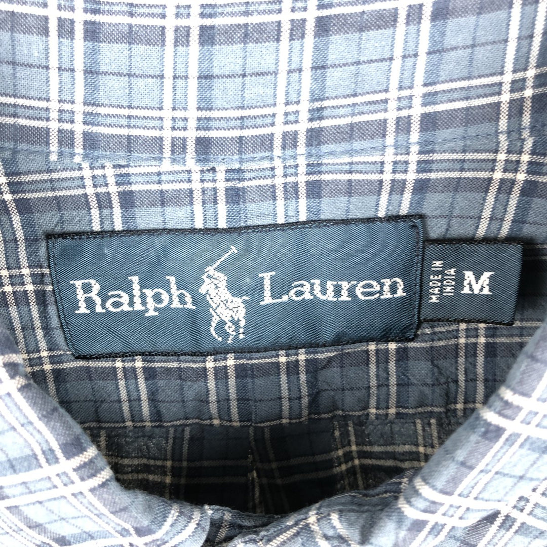 Ralph Lauren long sleeve button down check shirt, men's size M cotton blue type Vintage Second Hand