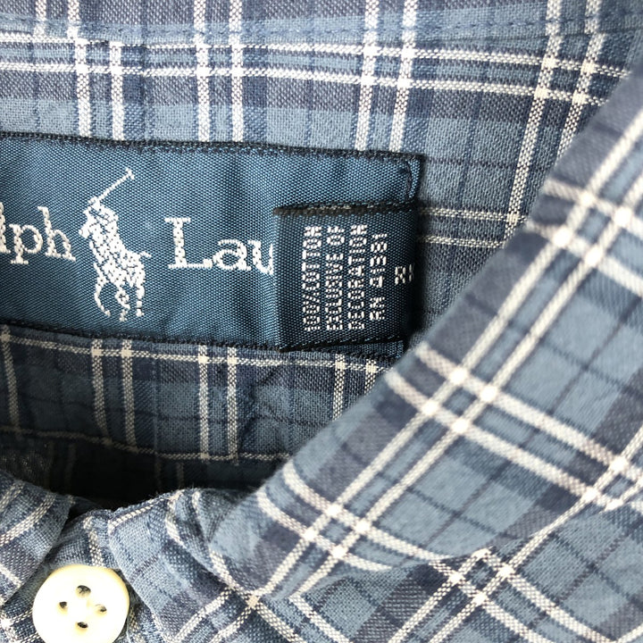 Ralph Lauren long sleeve button down check shirt, men's size M cotton blue type Vintage Second Hand