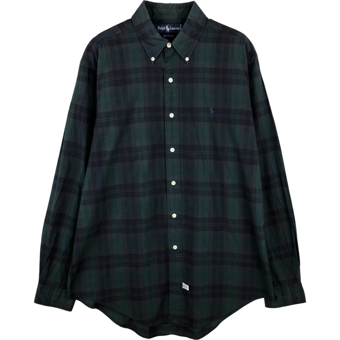 Ralph Lauren long sleeve button down check shirt, men's size L cotton Green type dark green Vintage Second Hand