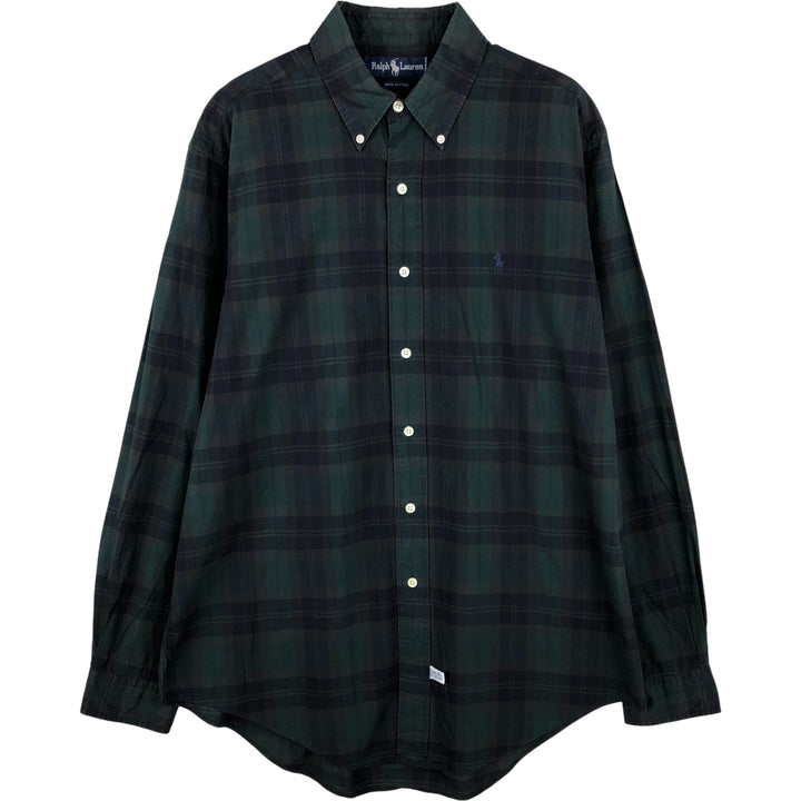 Ralph Lauren long sleeve button down check shirt, men's size L cotton Green type dark green Vintage Second Hand