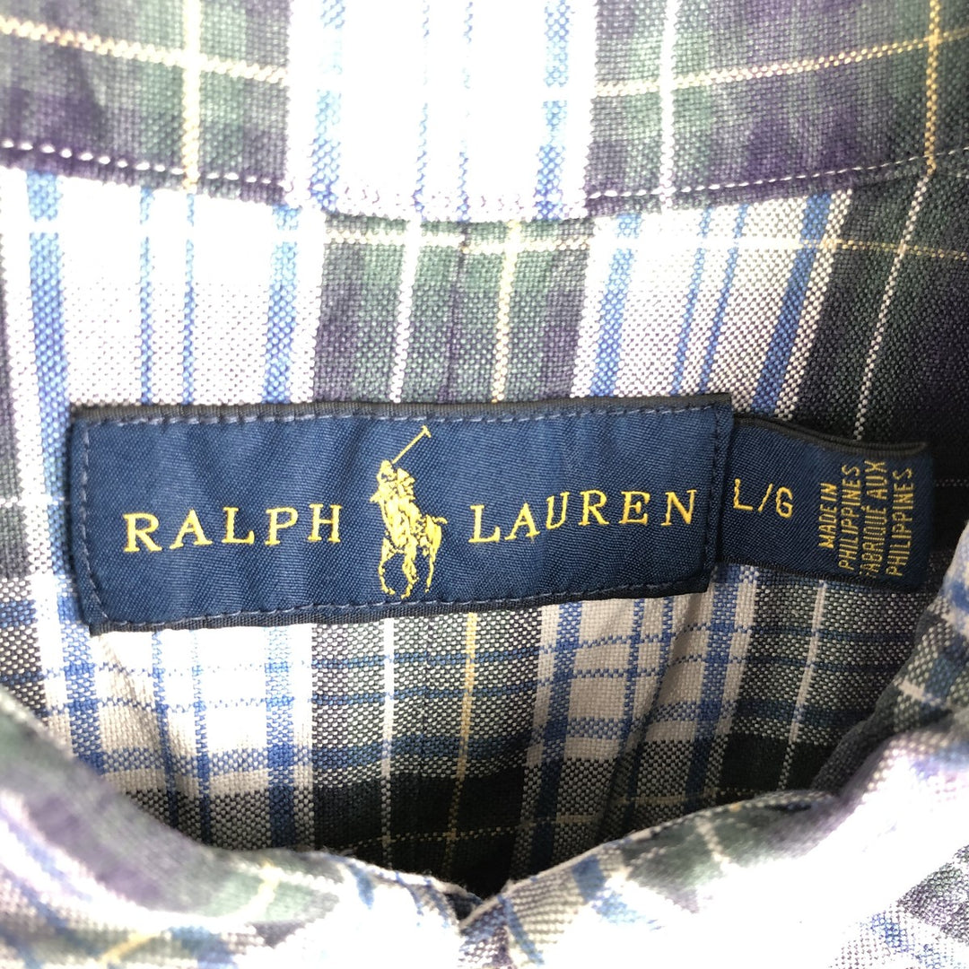 Ralph Lauren long sleeve button down check shirt, men's size L cotton Green type dark green Vintage Second Hand