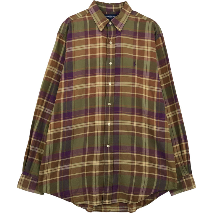 Ralph Lauren RALPH LAUREN GOLF CLASSIC FIT long-sleeved button-down check shirt, men's size L cotton brown type Vintage Second Hand