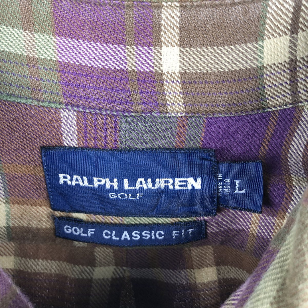 Ralph Lauren RALPH LAUREN GOLF CLASSIC FIT long-sleeved button-down check shirt, men's size L cotton brown type Vintage Second Hand