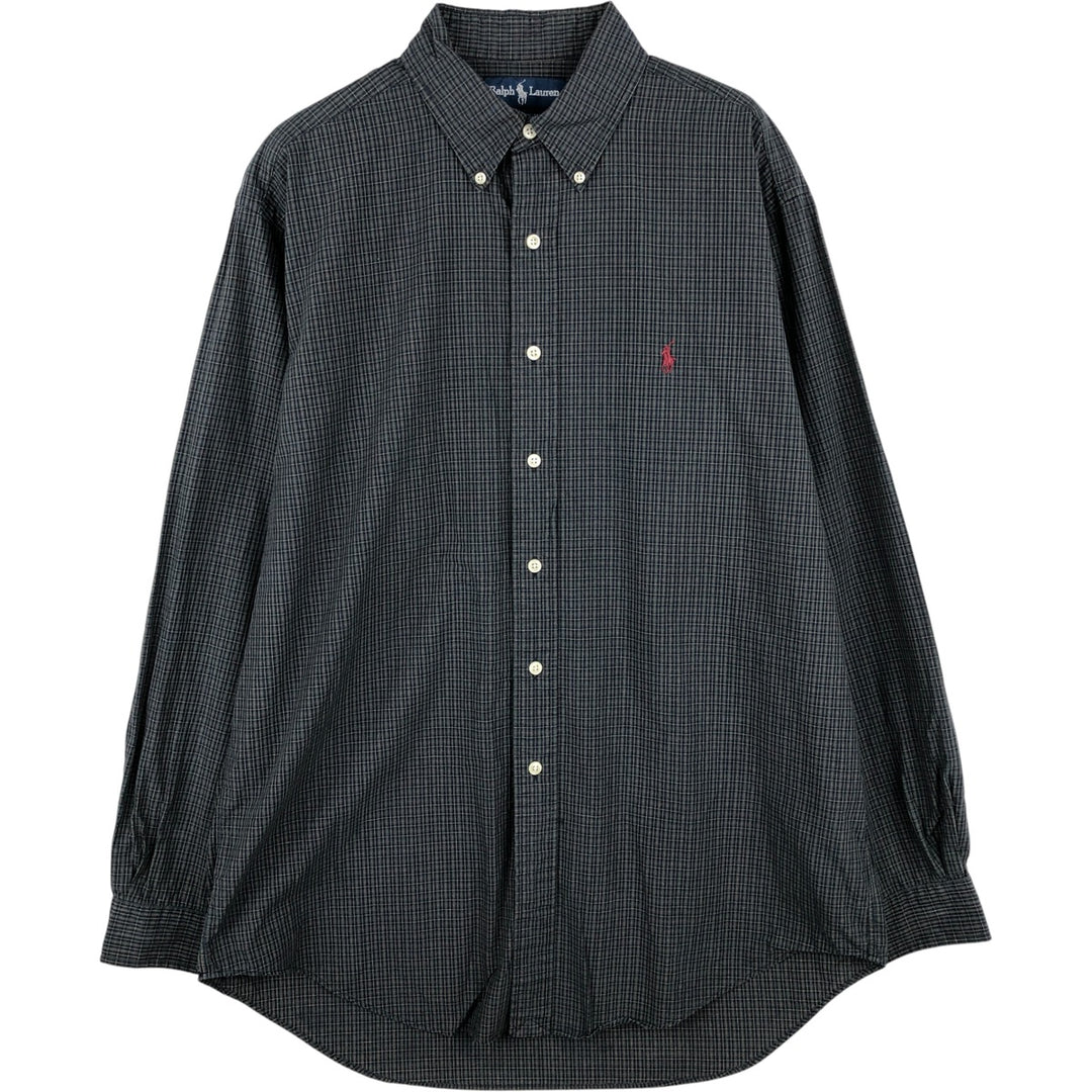 Ralph Lauren YARMOUTH Long Sleeve Button-Down Check Shirt, Men's Size L cotton navy blue type Vintage Second Hand
