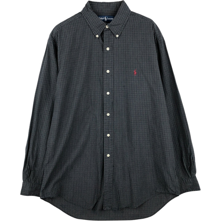Ralph Lauren YARMOUTH Long Sleeve Button-Down Check Shirt, Men's Size L cotton navy blue type Vintage Second Hand