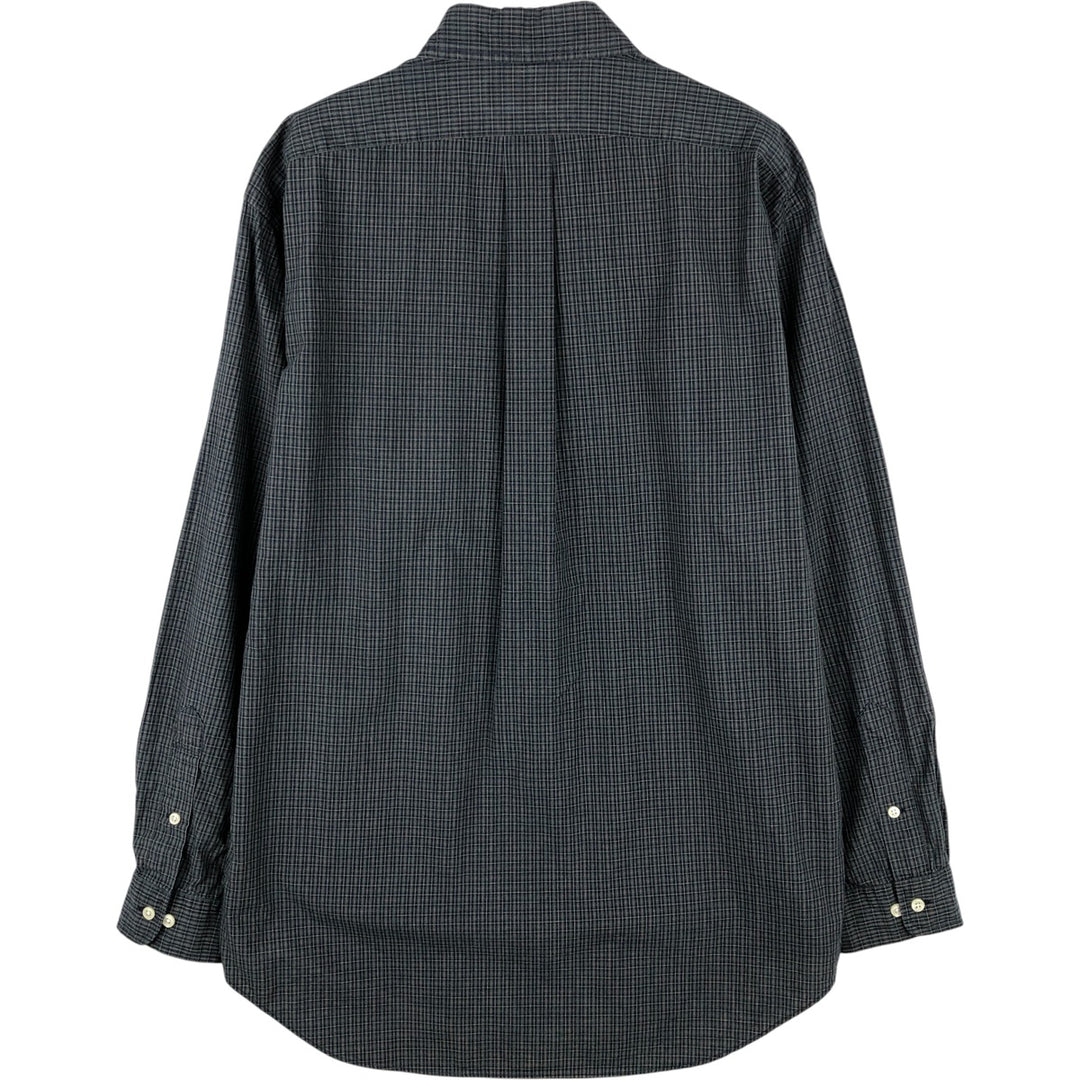 Ralph Lauren YARMOUTH Long Sleeve Button-Down Check Shirt, Men's Size L cotton navy blue type Vintage Second Hand