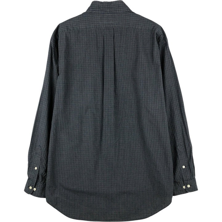 Ralph Lauren YARMOUTH Long Sleeve Button-Down Check Shirt, Men's Size L cotton navy blue type Vintage Second Hand