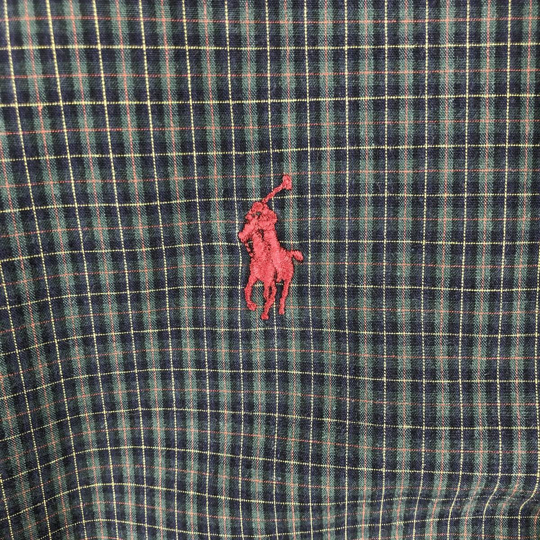 Ralph Lauren YARMOUTH Long Sleeve Button-Down Check Shirt, Men's Size L cotton navy blue type Vintage Second Hand