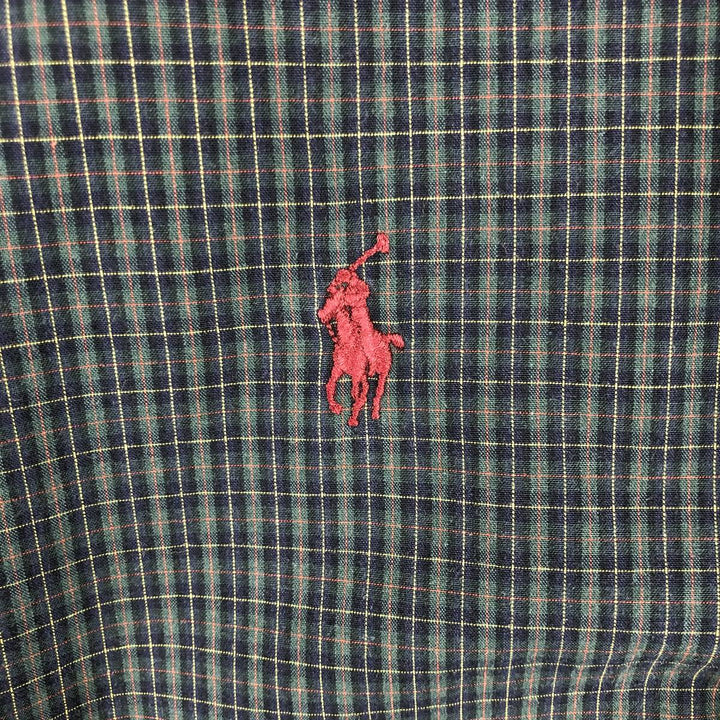 Ralph Lauren YARMOUTH Long Sleeve Button-Down Check Shirt, Men's Size L cotton navy blue type Vintage Second Hand