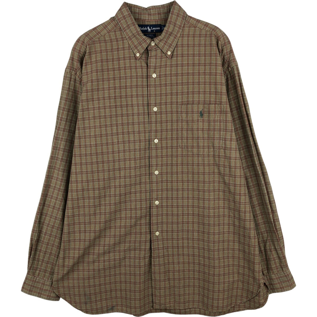 Ralph Lauren MCMELL Long-Sleeve Button-Down Check Shirt, Men's Size XL (approx.) cotton Khaki type brown Vintage Second Hand