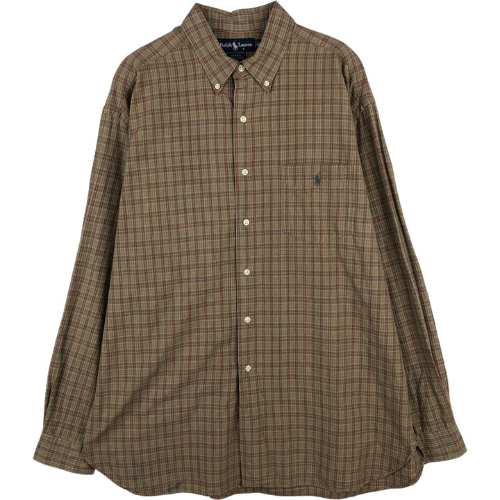 Ralph Lauren MCMELL Long-Sleeve Button-Down Check Shirt, Men's Size XL (approx.) cotton Khaki type brown Vintage Second Hand
