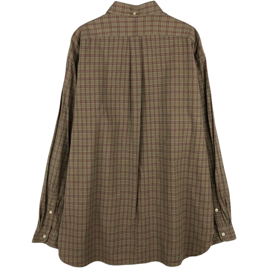 Ralph Lauren MCMELL Long-Sleeve Button-Down Check Shirt, Men's Size XL (approx.) cotton Khaki type brown Vintage Second Hand