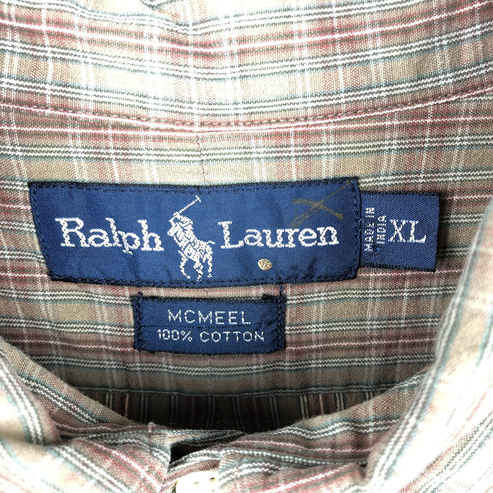 Ralph Lauren MCMELL Long-Sleeve Button-Down Check Shirt, Men's Size XL (approx.) cotton Khaki type brown Vintage Second Hand