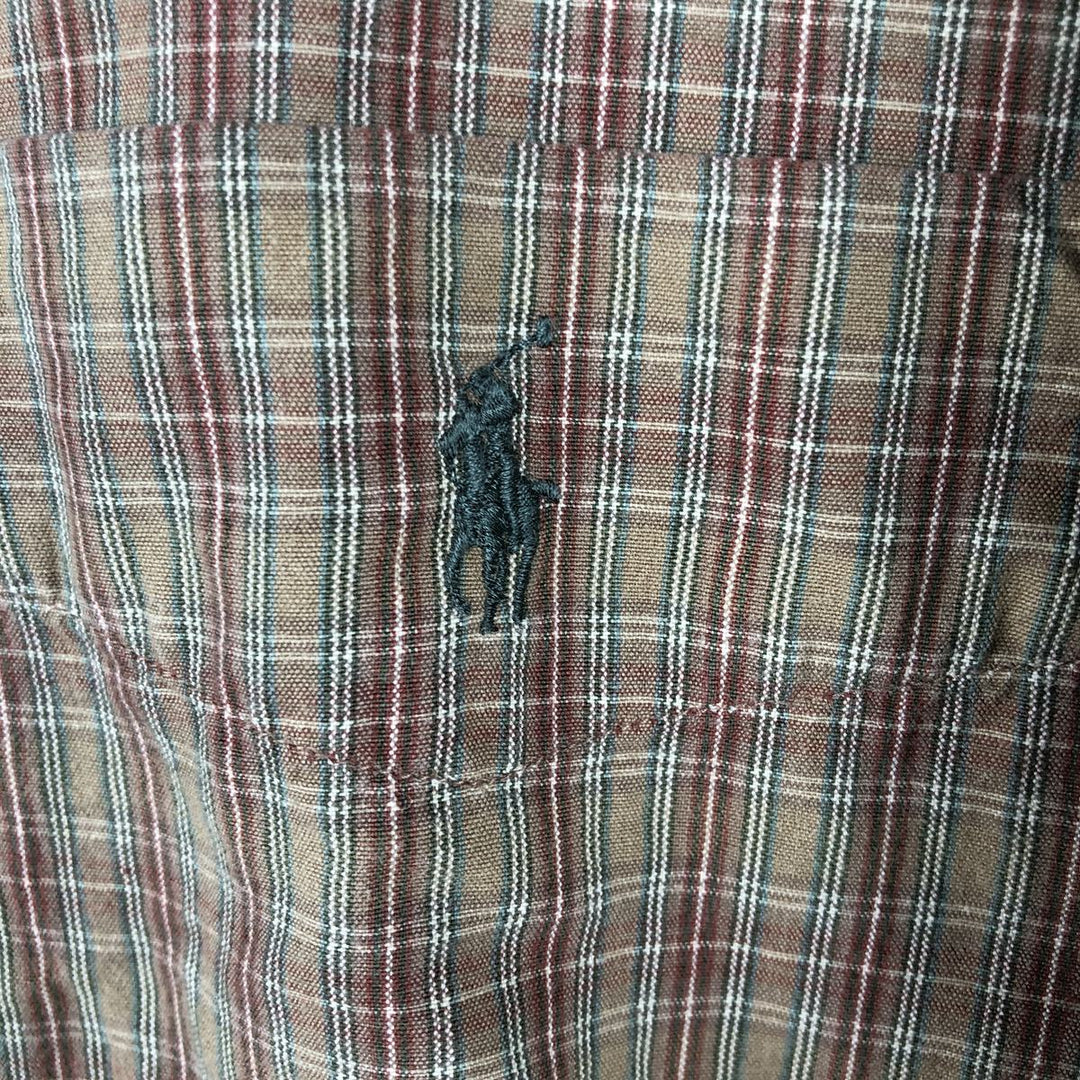 Ralph Lauren MCMELL Long-Sleeve Button-Down Check Shirt, Men's Size XL (approx.) cotton Khaki type brown Vintage Second Hand