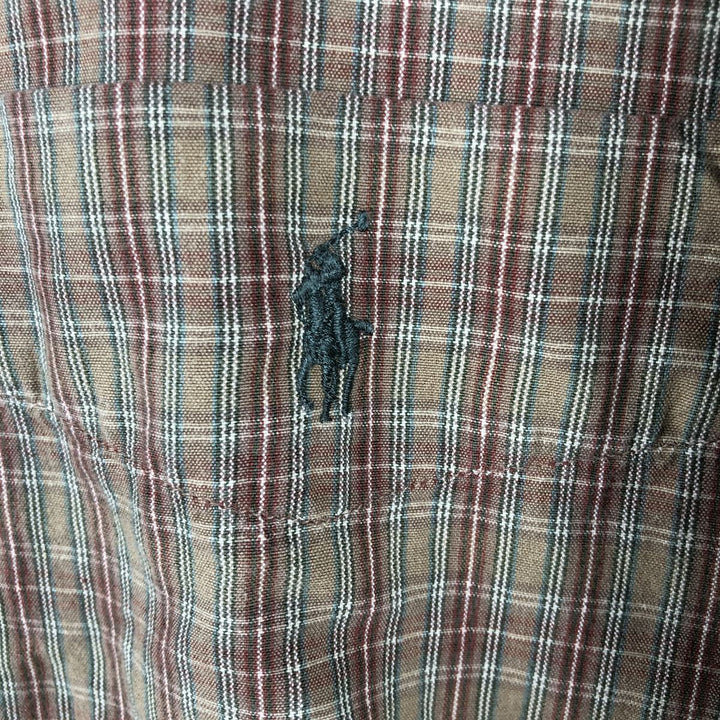 Ralph Lauren MCMELL Long-Sleeve Button-Down Check Shirt, Men's Size XL (approx.) cotton Khaki type brown Vintage Second Hand
