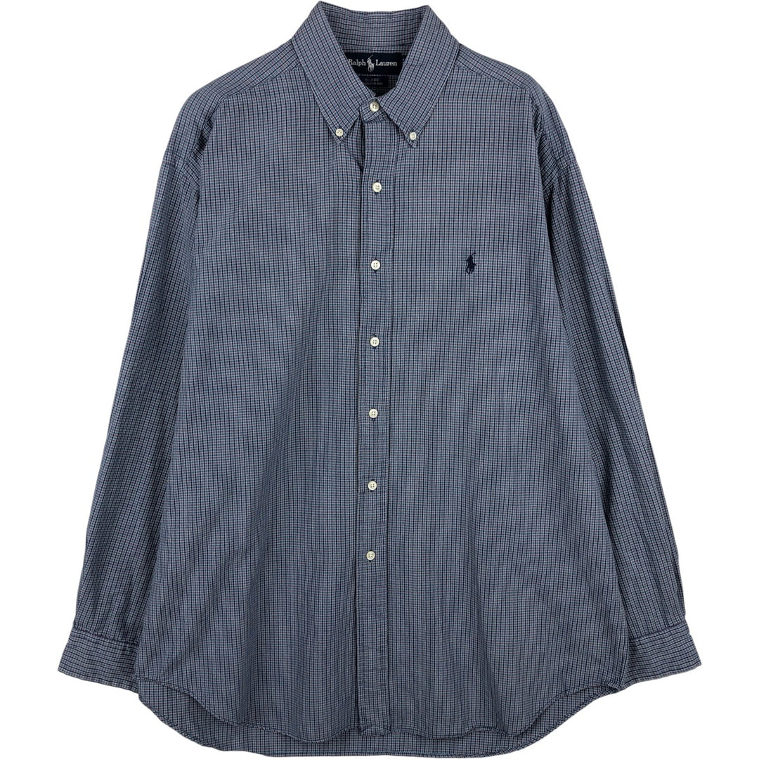 Ralph Lauren BLAIRE long sleeve button down check shirt, men's size L cotton navy blue type Vintage Second Hand