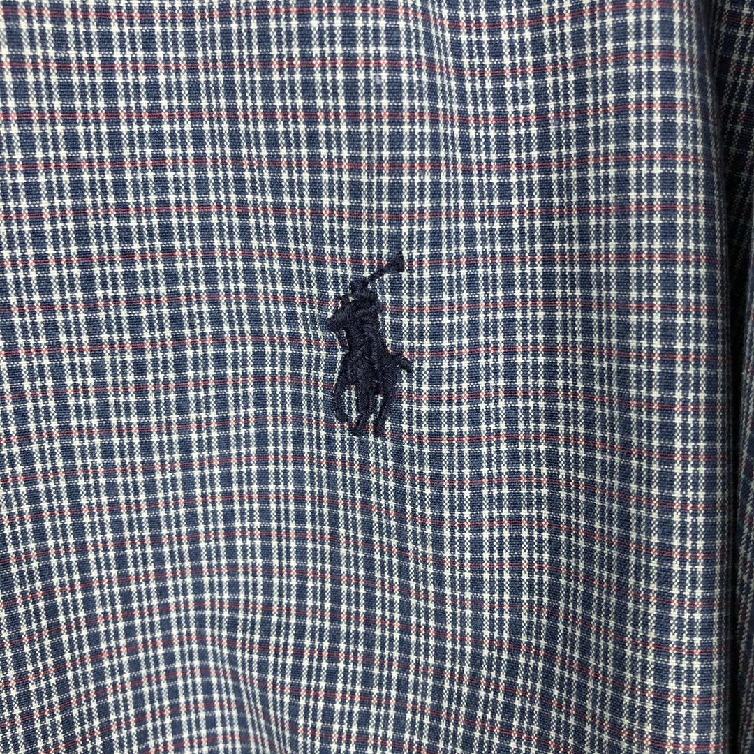 Ralph Lauren BLAIRE long sleeve button down check shirt, men's size L cotton navy blue type Vintage Second Hand