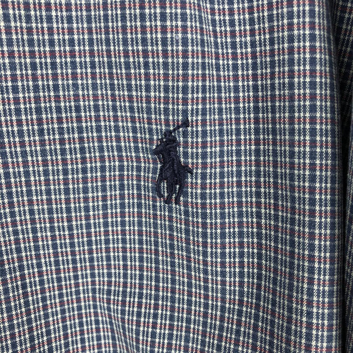 Ralph Lauren BLAIRE long sleeve button down check shirt, men's size L cotton navy blue type Vintage Second Hand