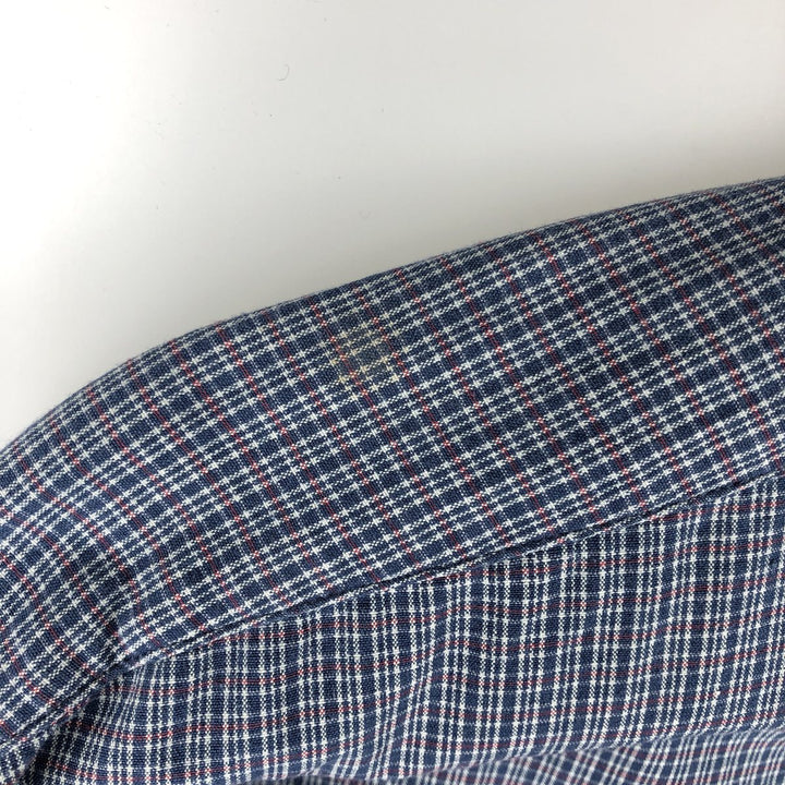 Ralph Lauren BLAIRE long sleeve button down check shirt, men's size L cotton navy blue type Vintage Second Hand