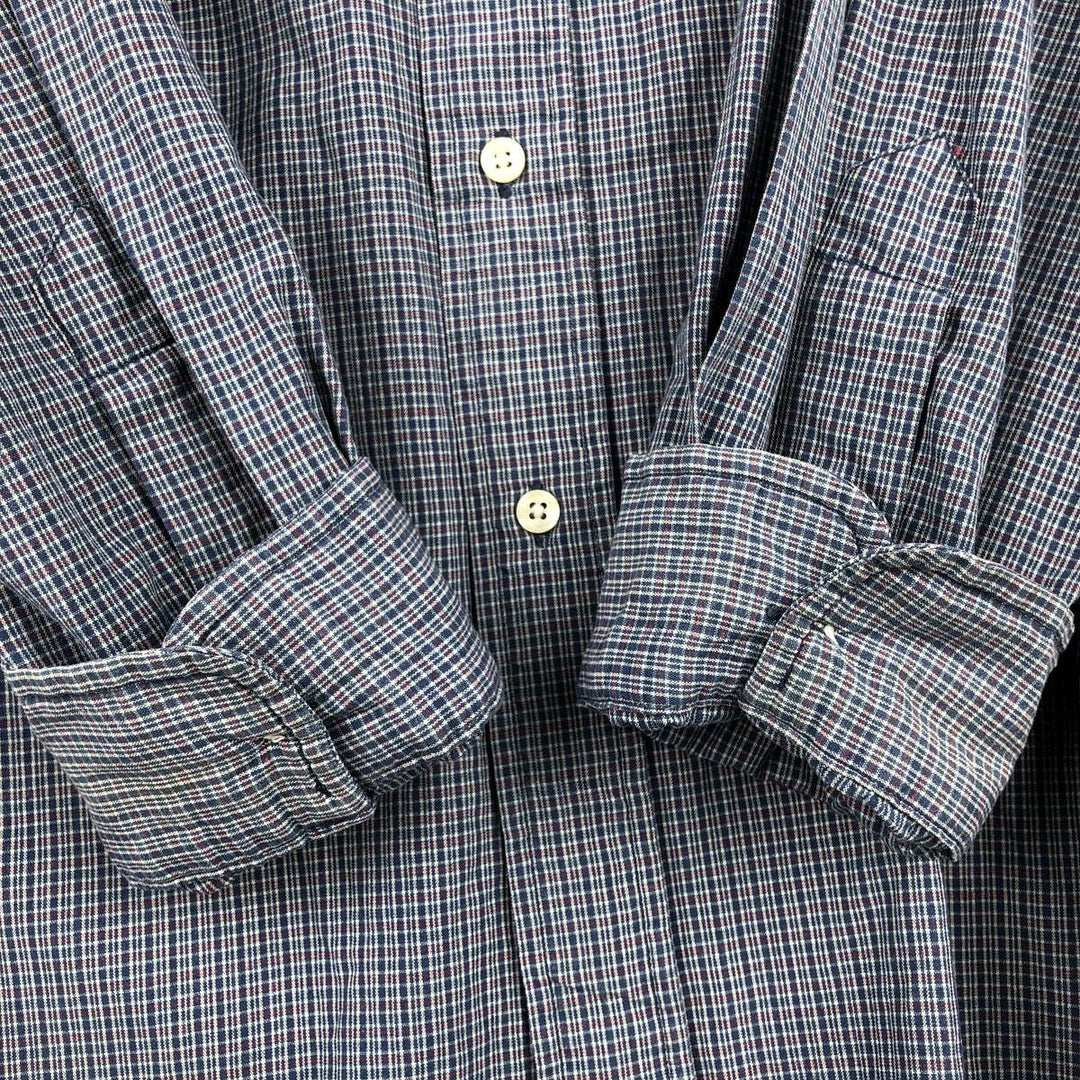 Ralph Lauren BLAIRE long sleeve button down check shirt, men's size L cotton navy blue type Vintage Second Hand