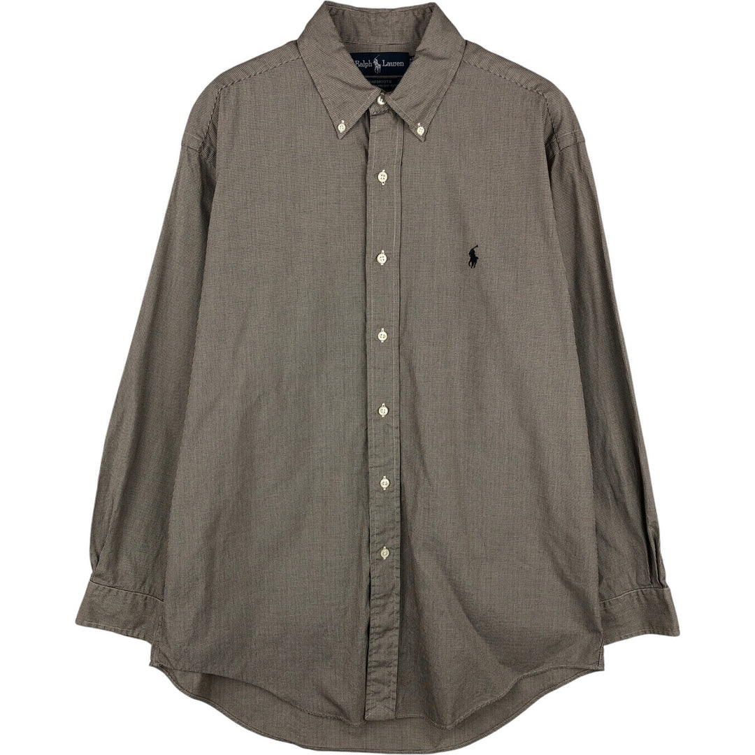 Ralph Lauren YARMOUTH Houndstooth Pattern Long Sleeve Button-Down Shirt, Men's Size Medium cotton Beige type Vintage Second Hand