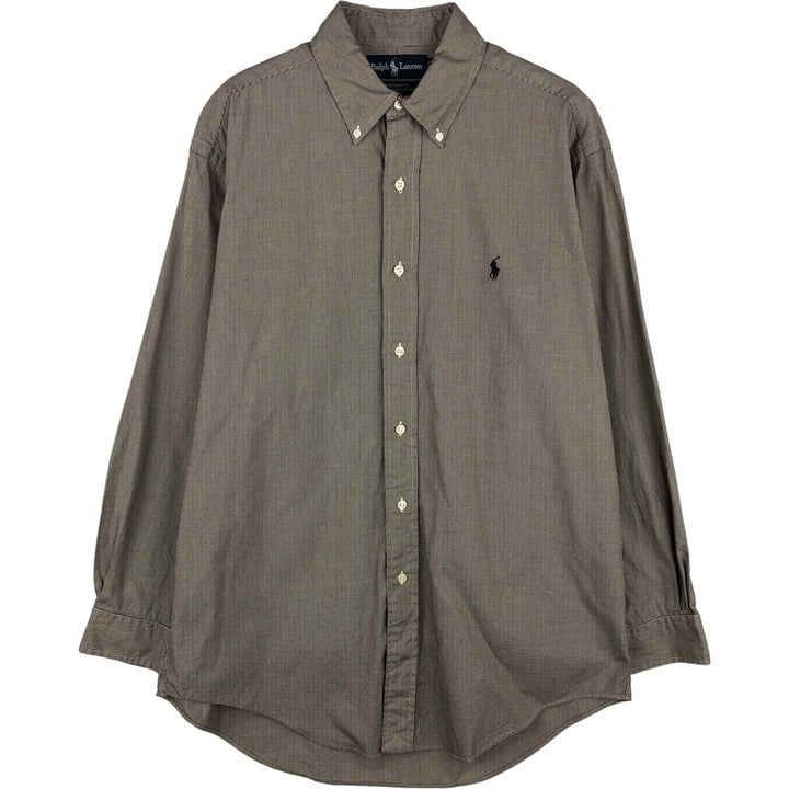 Ralph Lauren YARMOUTH Houndstooth Pattern Long Sleeve Button-Down Shirt, Men's Size Medium cotton Beige type Vintage Second Hand