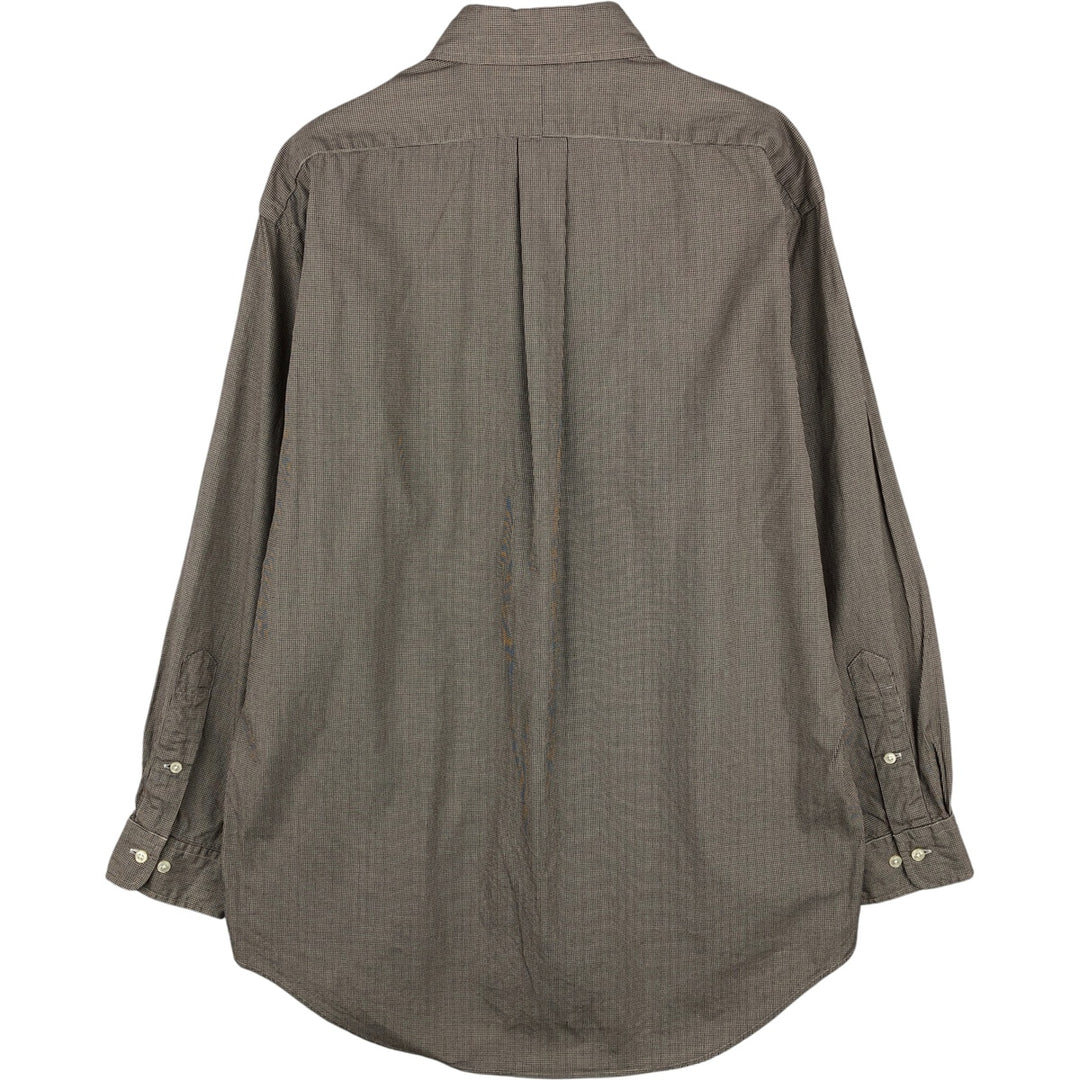 Ralph Lauren YARMOUTH Houndstooth Pattern Long Sleeve Button-Down Shirt, Men's Size Medium cotton Beige type Vintage Second Hand