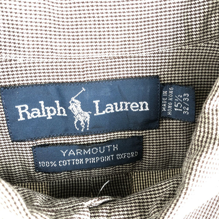 Ralph Lauren YARMOUTH Houndstooth Pattern Long Sleeve Button-Down Shirt, Men's Size Medium cotton Beige type Vintage Second Hand