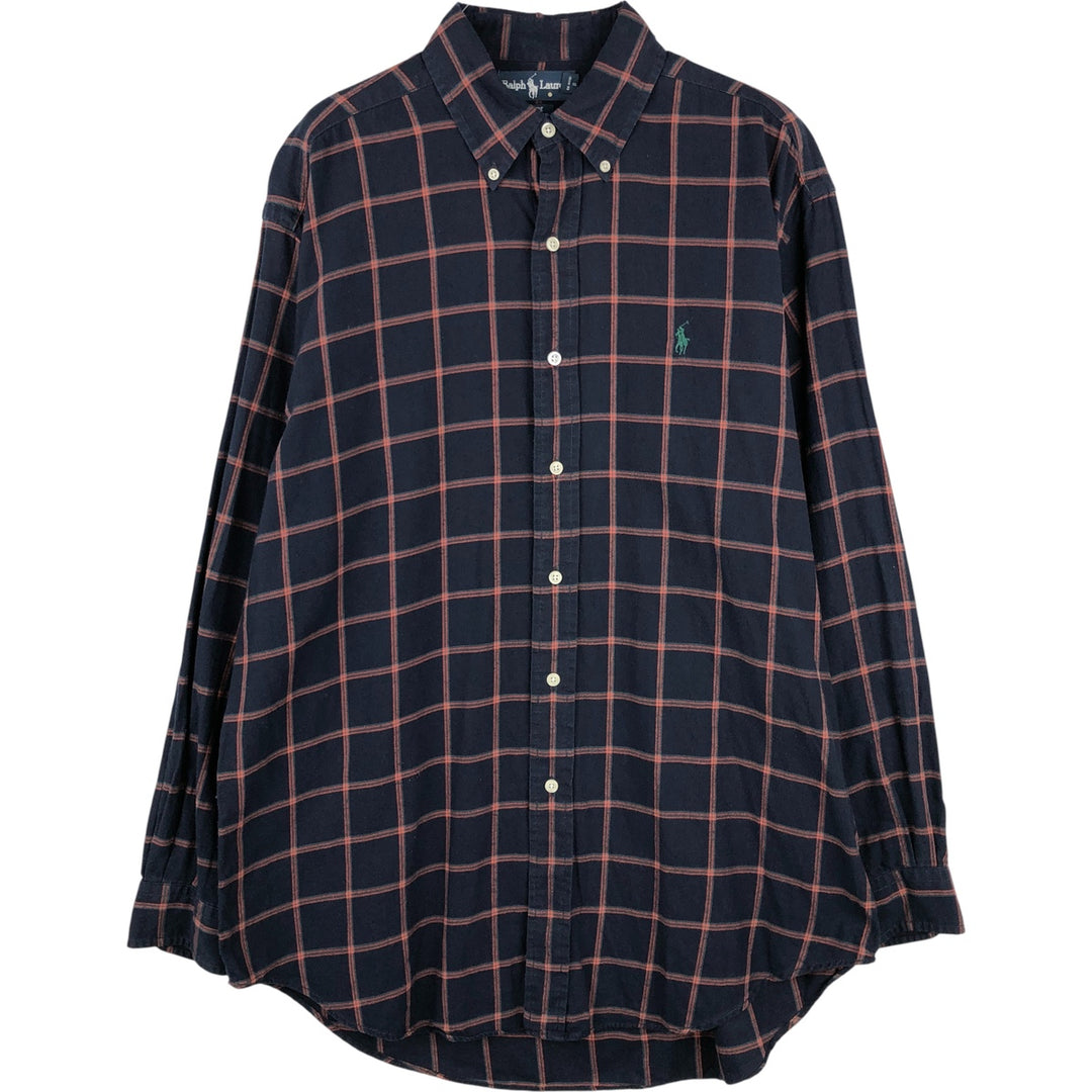 Ralph Lauren BLAIRE long sleeve button down check shirt, men's size M cotton navy blue type Vintage Second Hand