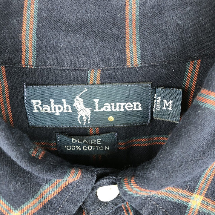 Ralph Lauren BLAIRE long sleeve button down check shirt, men's size M cotton navy blue type Vintage Second Hand