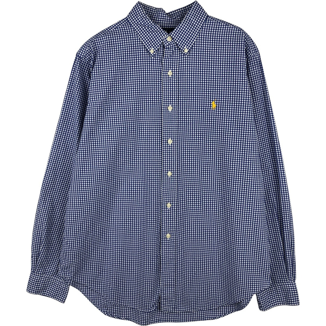 Ralph Lauren Classic Fit Gingham Check Long Sleeve Button-Down Check Shirt, Men's Size L cotton blue type Vintage Second Hand