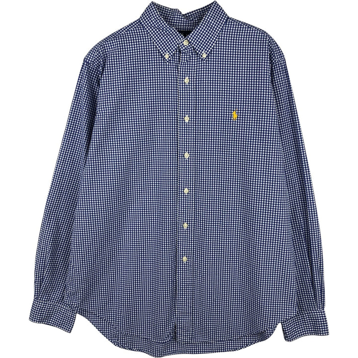 Ralph Lauren Classic Fit Gingham Check Long Sleeve Button-Down Check Shirt, Men's Size L cotton blue type Vintage Second Hand