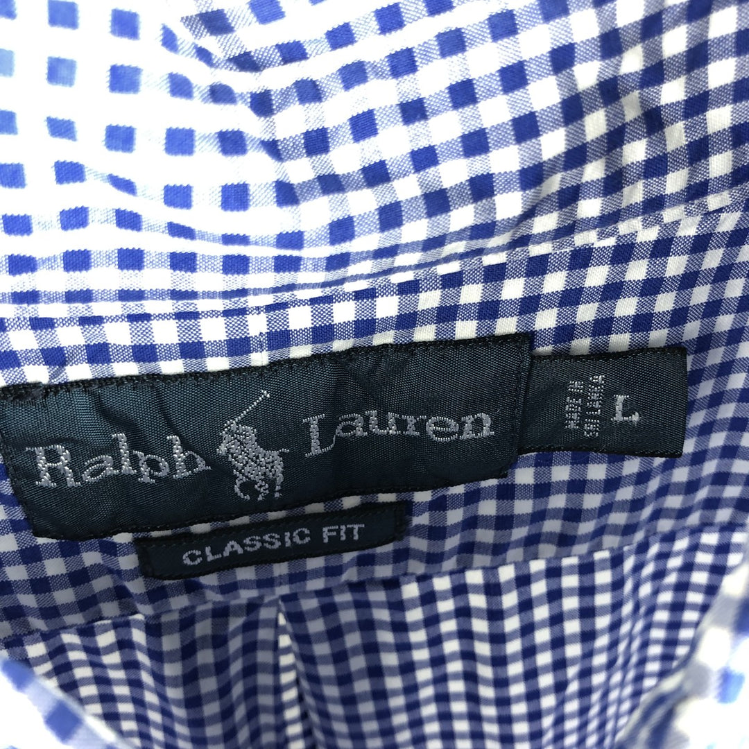 Ralph Lauren Classic Fit Gingham Check Long Sleeve Button-Down Check Shirt, Men's Size L cotton blue type Vintage Second Hand