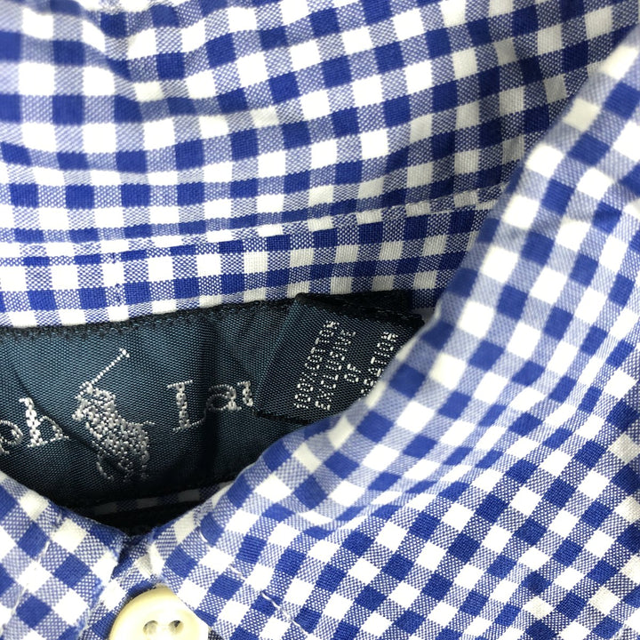 Ralph Lauren Classic Fit Gingham Check Long Sleeve Button-Down Check Shirt, Men's Size L cotton blue type Vintage Second Hand
