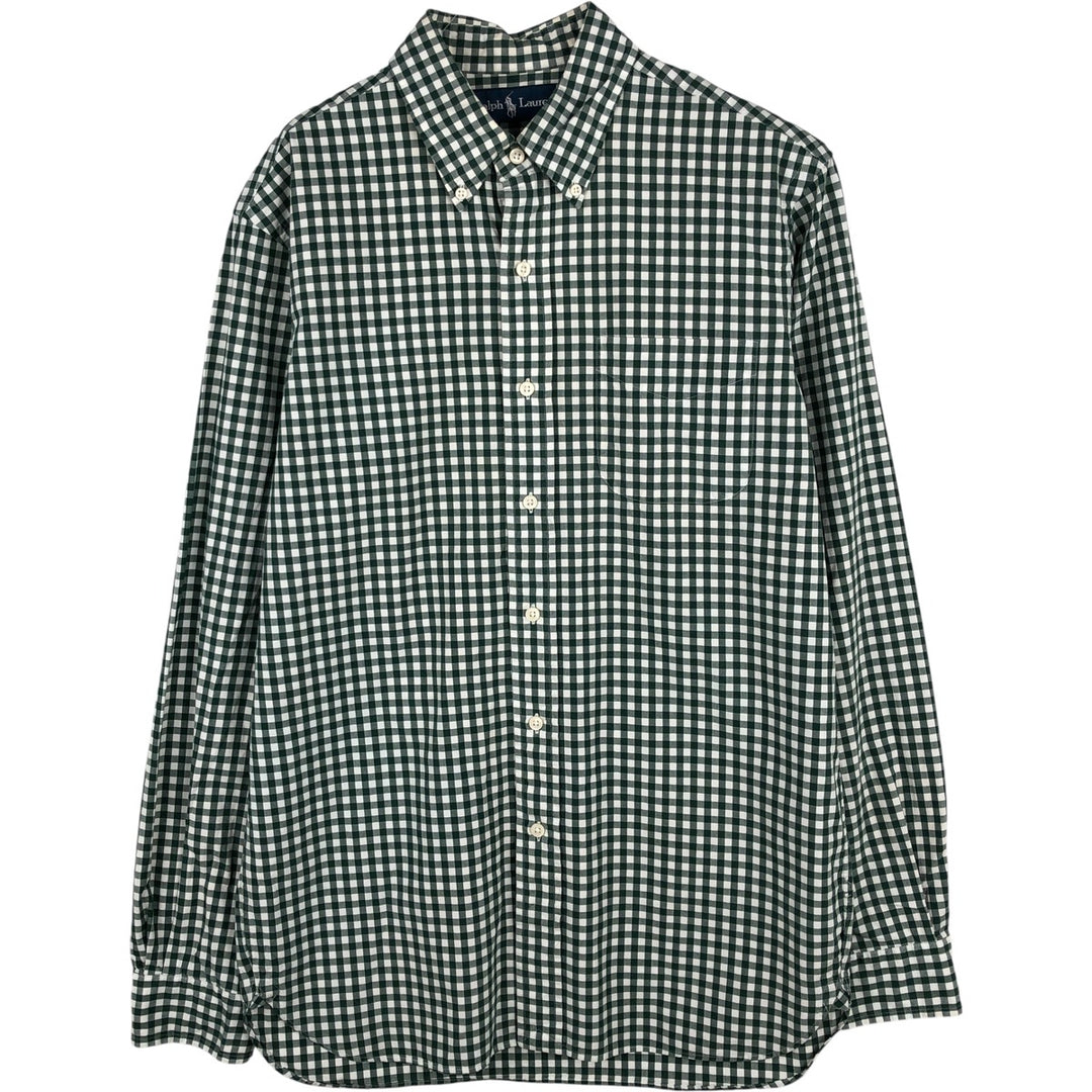 Ralph Lauren Gingham Check Long Sleeve Button-Down Check Shirt, Men's M Size cotton green type Vintage Second Hand