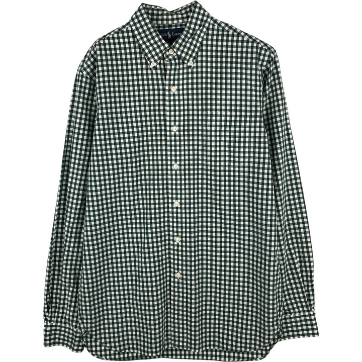 Ralph Lauren Gingham Check Long Sleeve Button-Down Check Shirt, Men's M Size cotton green type Vintage Second Hand