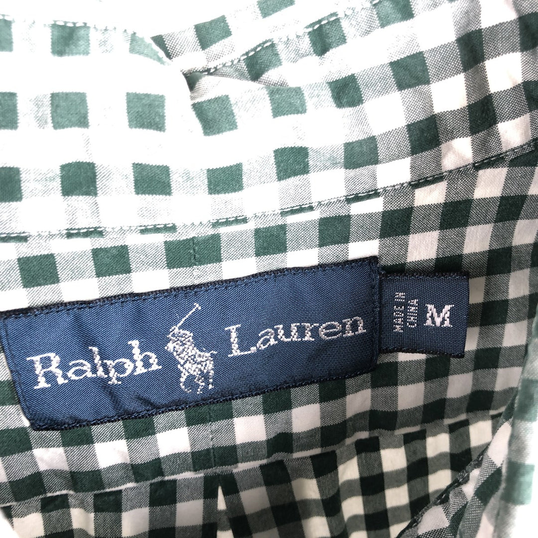Ralph Lauren Gingham Check Long Sleeve Button-Down Check Shirt, Men's M Size cotton green type Vintage Second Hand